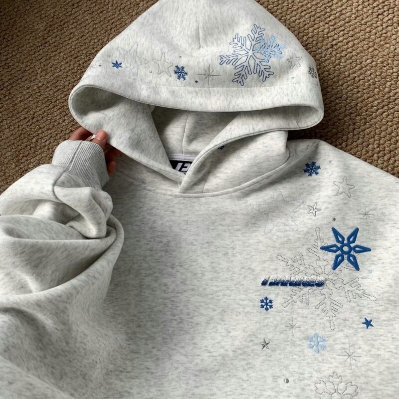 American High Street Snowflake Star Embroidered Hooded Sweatshirt for Men and Women in Autumn and Winter Simple Loose Niche Design Jacket