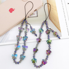 Yilian jewelry new crystal butterfly mobile phone lanyard DIY beaded stone gem butterfly mobile phone chain wrist strap