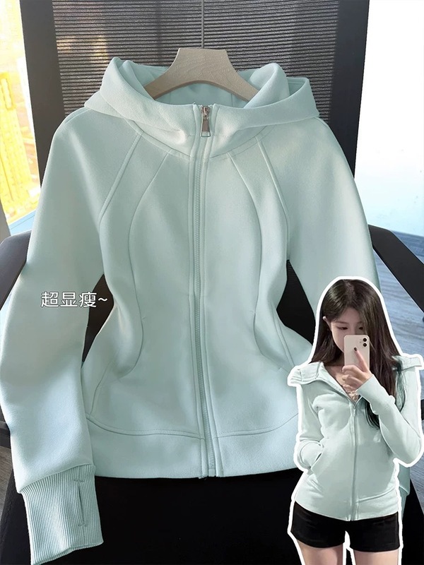 lulu修身卫衣外套女开春季穿搭正肩初春韩系连帽运动收腰短款上衣|undefined