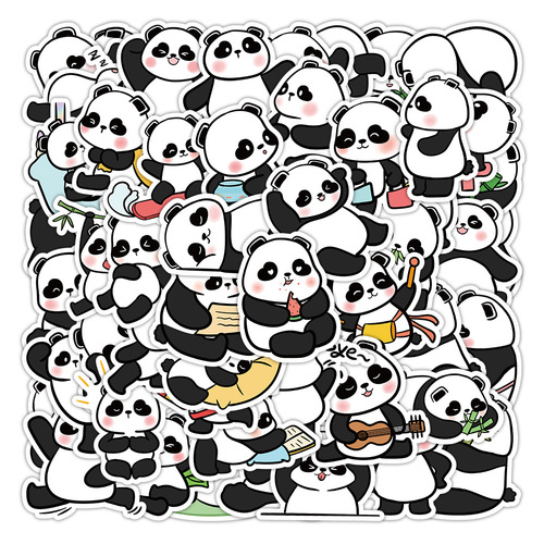 60张卡通熊猫涂鸦贴纸个性装饰摩托车行李箱防水外贸批发可批发