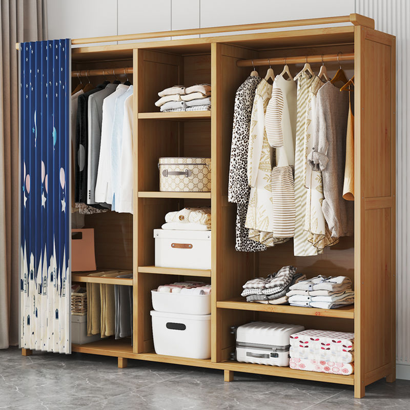 Wardrobe Bedroom Household Simple Assembled Rental Room Economical Fabric Multi-layer Cabinet Strong and Durable Bamboo Hanging Wardrobe