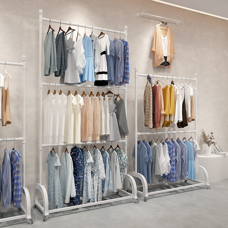 Clothing store three-layer hanger display rack double-pole children's clothing men's and women's clothing store shelf lifting rack floor-to-floor wedding dress rack Clothing store three-layer hanger display rack double-pole children's clothing men's and women's clothing store shelf lifting rack floor-to-floor wedding dress rack