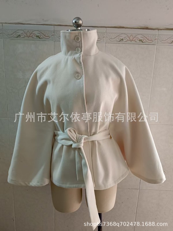 跨境欧美高品质纯色立领系带毛呢时尚气质优雅外套女秋冬新款批发|undefined
