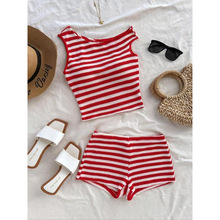K 69155 Stripe Knit Tank Short Set ������֯���Ķ̿���