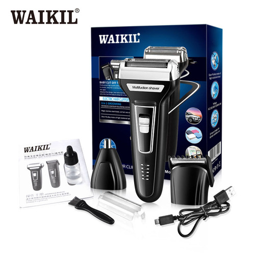 Three-in-One Reversible Rotary Shaver with Removable Washable Blade Nose Hair Trimmer and Washable Electric Hair Cutter