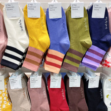 韩国进口东大门ETNA拼色条纹中筒袜时尚百搭秋季糖果色袜子女新款