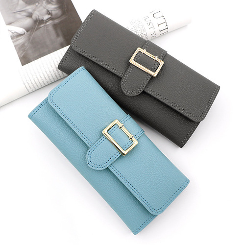 New style women's long wallet simple small fresh pu tri-fold bag coin purse multi-card slot card bag clutch wholesale