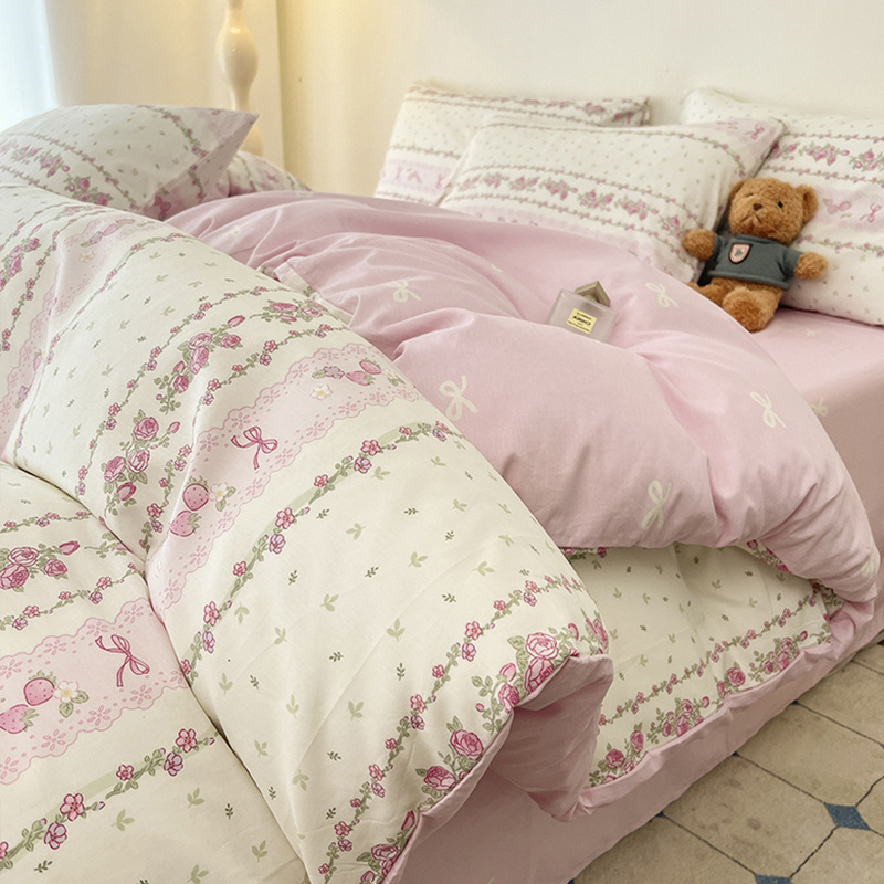 Cama de estilo pastoral de algodón de cuatro piezas de algodón puro invierno 2024 sábanas nuevas fundas de edredón sábana ropa de cama de dormitorio