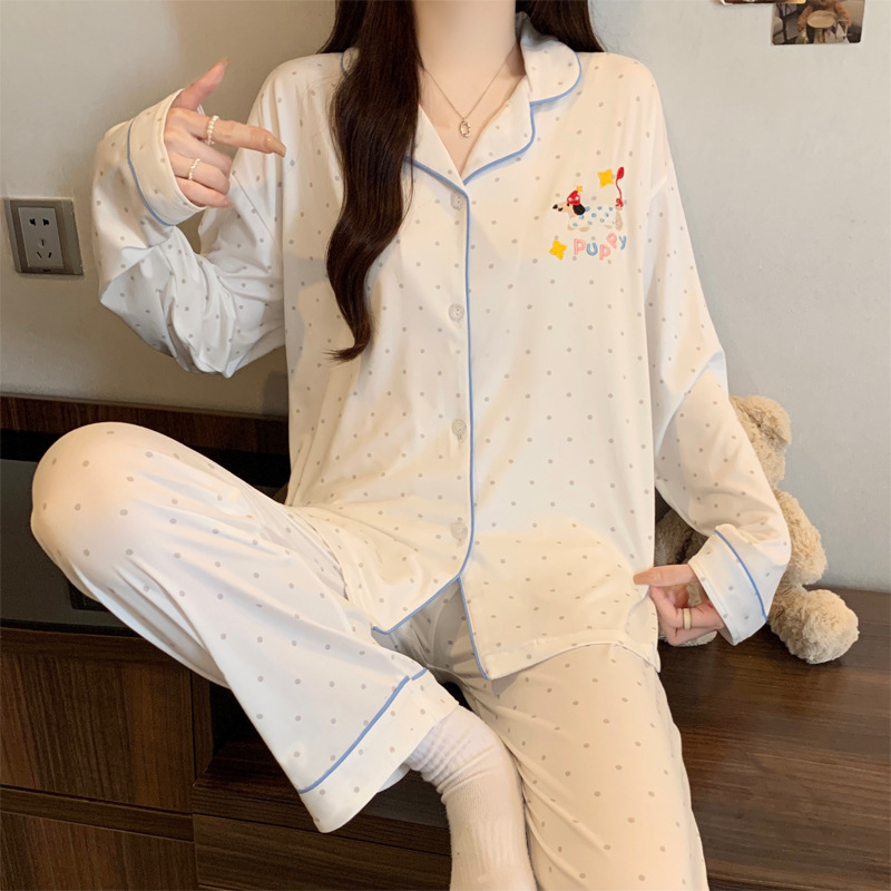 女性用パジャマ、秋の長袖セット、新しいお祝い干支年、かわいい漫画、甘いホームウェア、実物写真、卸売|undefined