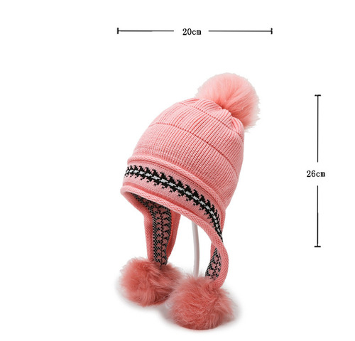 Children's Hats Cute Girls Princess Hats Autumn and Winter Plush Warm Ear Hats Wool Hats Baby Knitted Hats