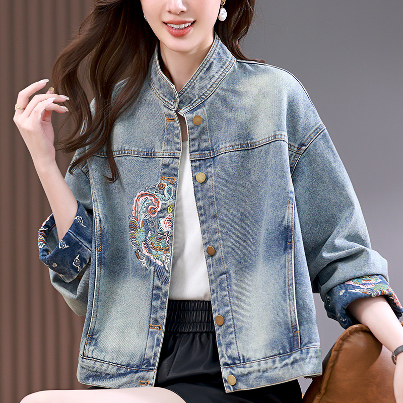 Denim Coat Women's Early Spring and Autumn 2024 New Style Small Casual plus size New Chinese Light Guofeng Embroidered Top