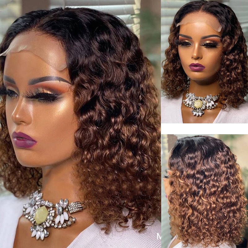 European and American fashion wig women's front lace headgear wigs mid gradient African short curly hair small curly hair