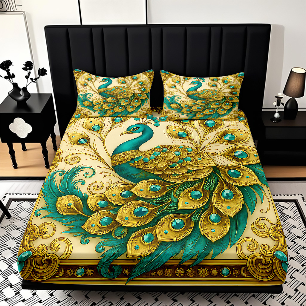 TEMU / JIT transfronterizo pro-skin Peacock serie de patrón de impresión digital de alta definición cama gazonas ropa de cama kit