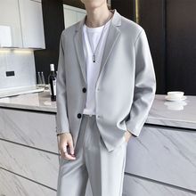 西服套装男秋季新款大码西装潮流痞帅气质外套男士百搭休闲九分裤