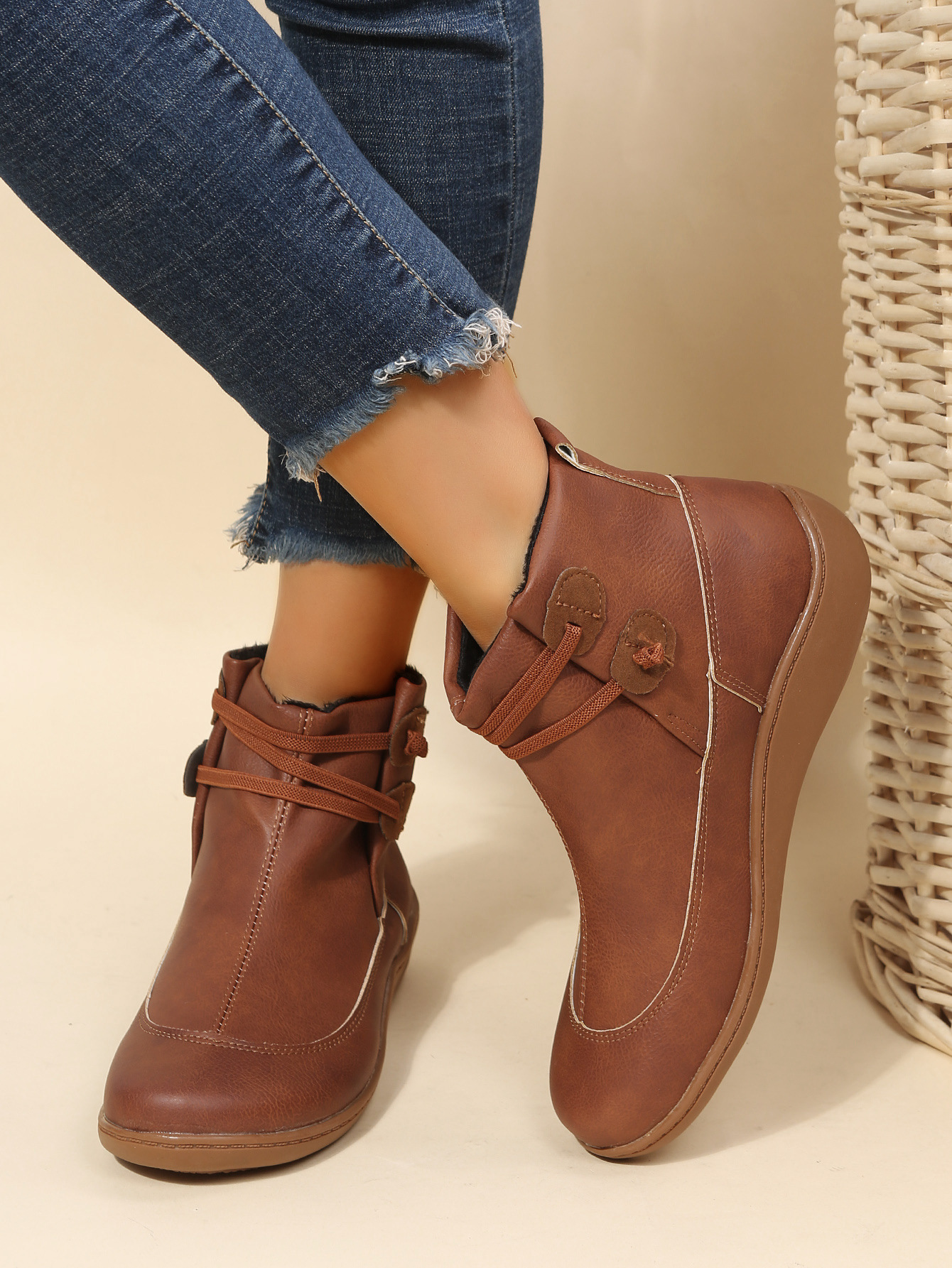 New large-size short tube women's flat solid color women's boots_voghion.com