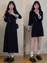 品牌折扣大码女装秋装新款气质条纹衬衣西装外套半身裙两件套装裙