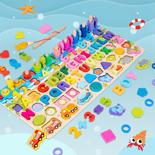 Children's wooden early education educational development multifunctional transportation logarithm board digital cognitive puzzle puzzle building block toys