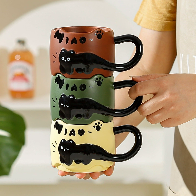 Милая embossed маленькая черная кошка кружка, керамическая творческая милая лучшая подруга день рождения кофе молоко завтрак кружка