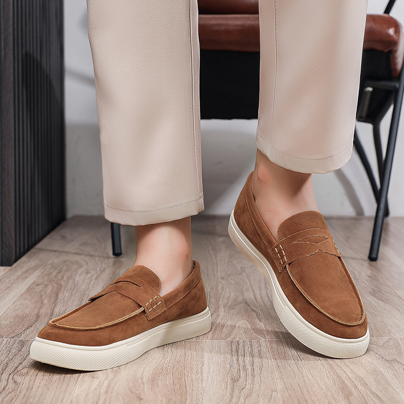 Suede Men's Board Shoes Are Comfortable And Breathable, One-pedal Loafers, Hand-stitched Thick-soled Versatile Shoes, And One Free Pinch Music._vogvips.com