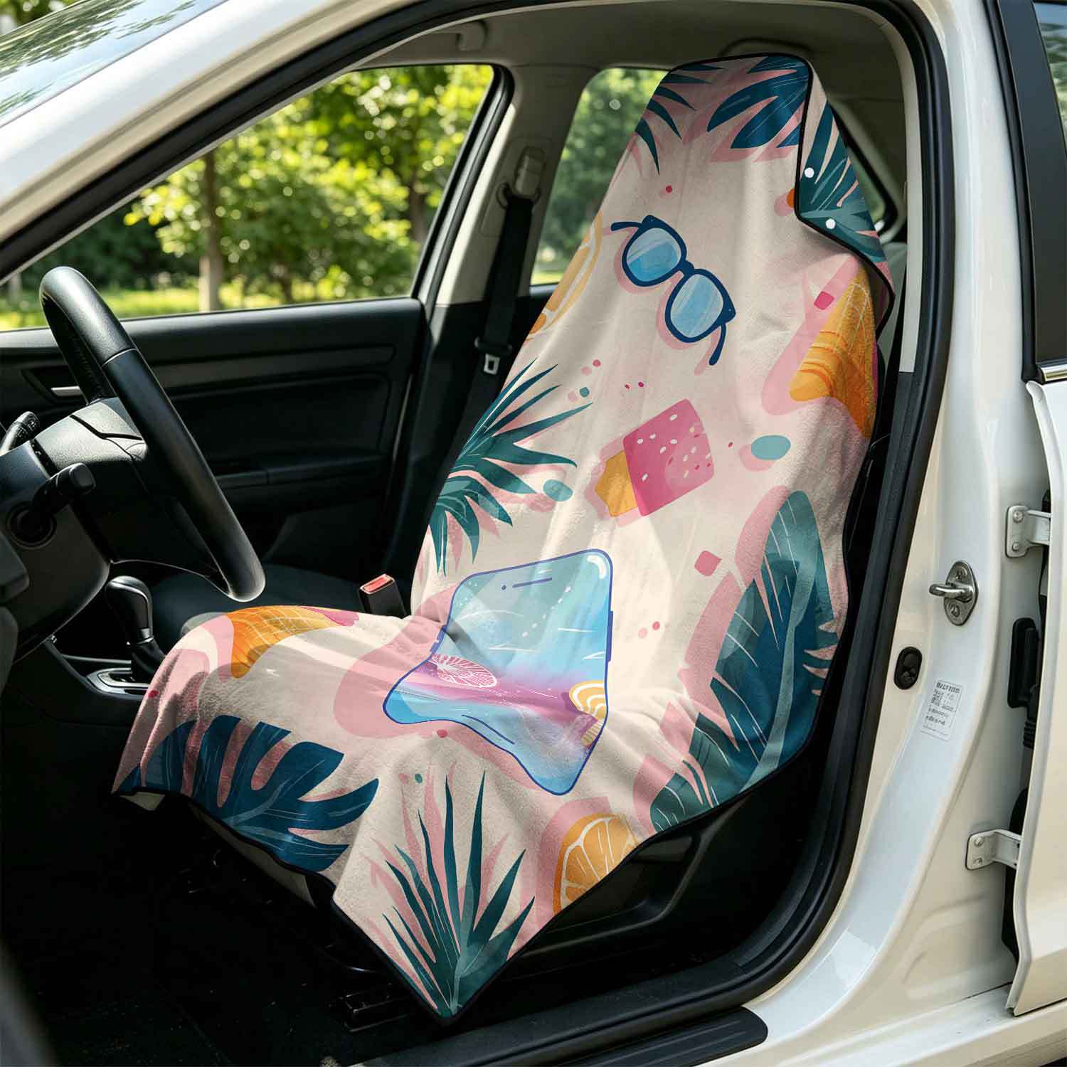 Printed bath towel and car seat cover 2-in-1, ultra-fine fiber outdoor beach and car dual-use universal seat cushion