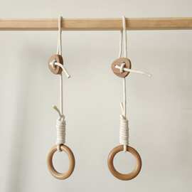 儿童实木吊环儿童实木吊环健身引体上榉木环木圈圆环实木木材质S