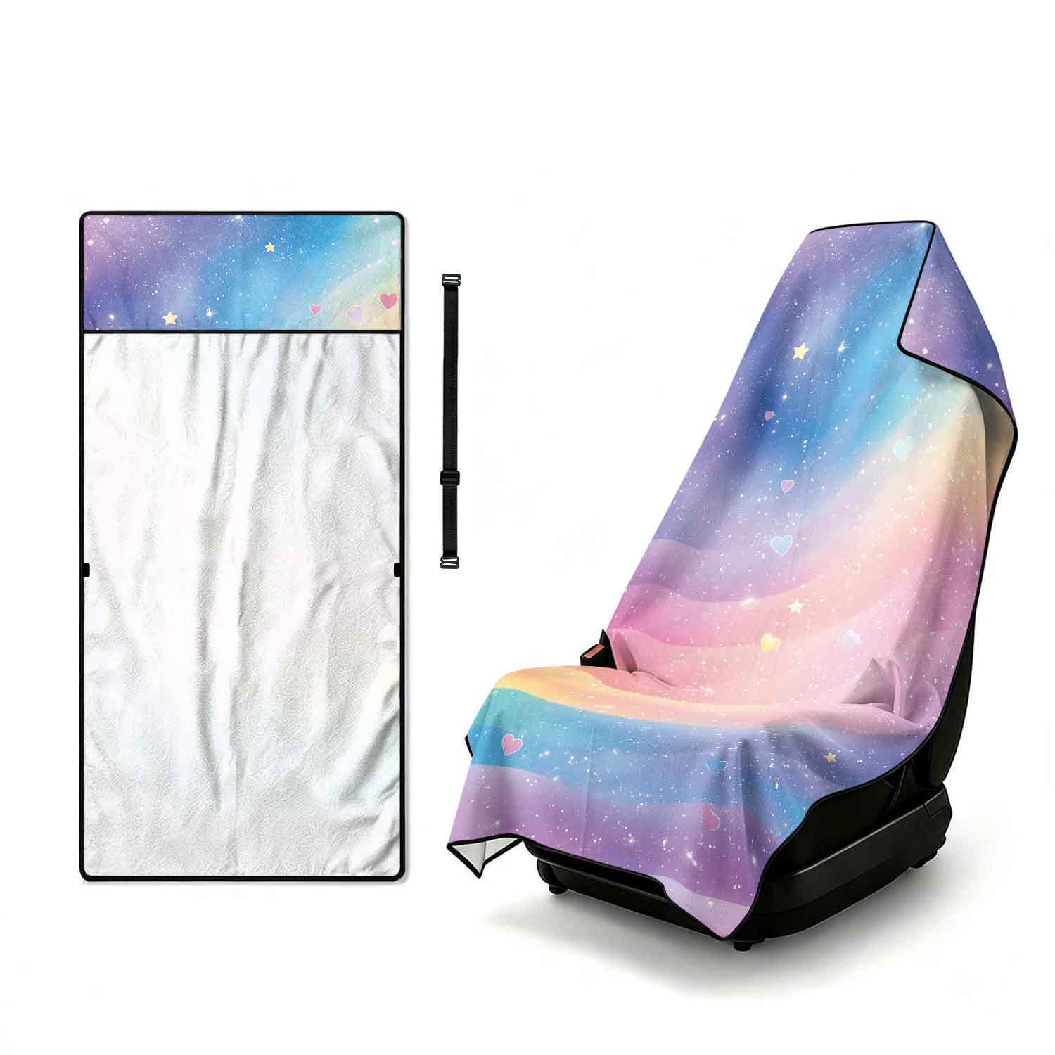 Printed bath towel and car seat cover 2-in-1, ultra-fine fiber outdoor beach and car dual-use universal seat cushion