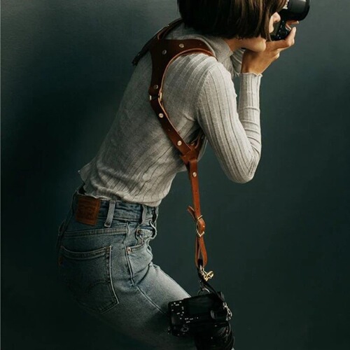 New first-layer cowhide camera shoulder strap outdoor fast-shooting photography equipment SLR camera strap photography double shoulder strap