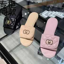 羊皮版法式菱格一字拖女2026春季外穿金属扣简约舒适百搭防滑拖鞋