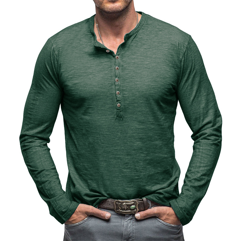 2024 otoño e invierno hombres transfronterizos comercio exterior hombres camiseta de manga larga al aire libre hombres hombres europeos y estadounidenses camisa Henry blusa de algodón flk