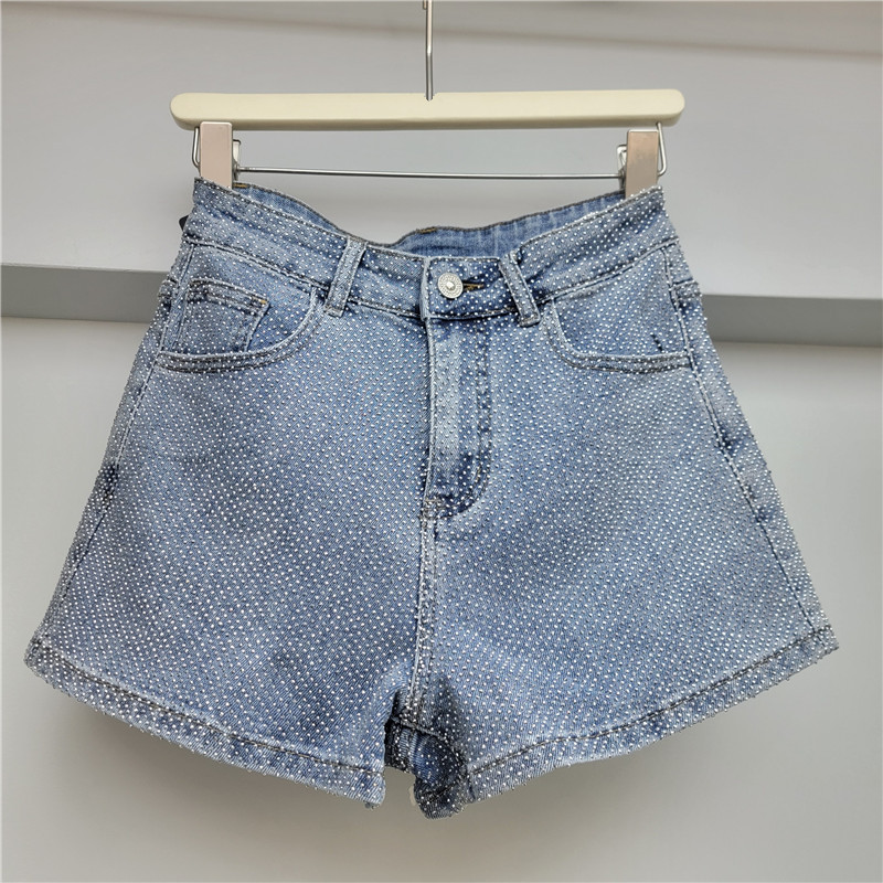 Pantalones Cortos Jeans para Mujer Denim de Poliéster con Diamantes de Imitación image 3