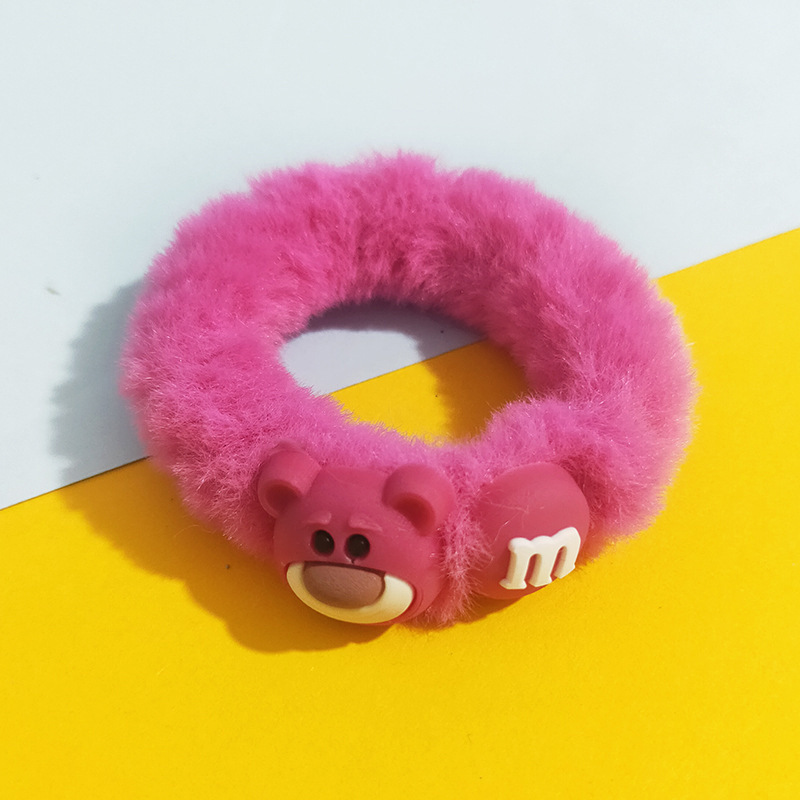 2023 fresa oso felpa cuerda de pelo otoño e invierno de dibujos animados no duele el pelo de alta elasticidad Cola de Caballo anillo de pelo cuerda de pelo accesorios para el cabello para las mujeres