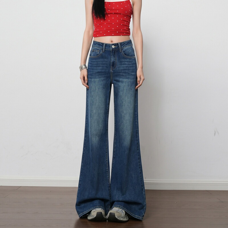 【Jinyin】2 Colors/Vintage Washed Mid-High Waist Slightly Flared Women's Jeans, Elastic, Non-Tight-Fitting, Versatile Bell-Bottom Pants 【Jinyin】2 Colors/Vintage Washed Mid-High Waist Slightly Flared Women's Jeans, Elastic, Non-Tight-Fitting, Versatile Bell-Bottom Pants