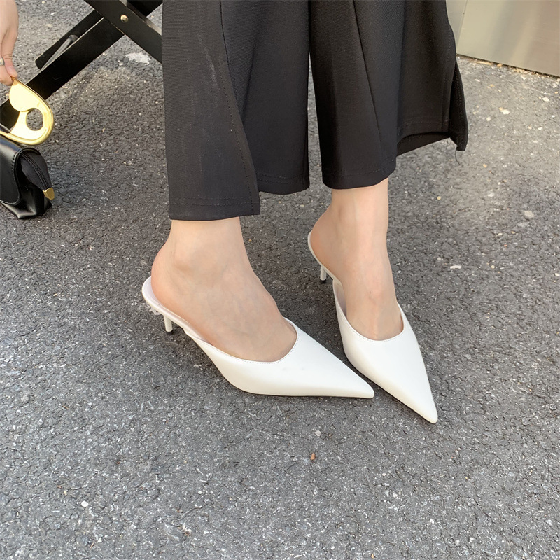 Design francese con tacco alto, mezze pantofole Baotou, scarpe da donna per abbigliamento esterno, tacchi a spillo a punta, scarpe singole a mezza tazza primaverili ed estive_voghion.com