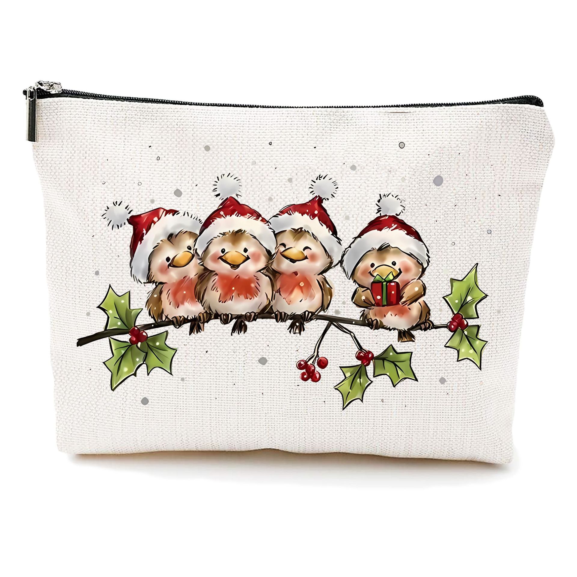Bolsa de maquillaje transfronteriza de Amazon damas bolsas de maquillaje de patrón creativo de Navidad bolsas de almacenamiento de lino bolsa de cremallera impermeable