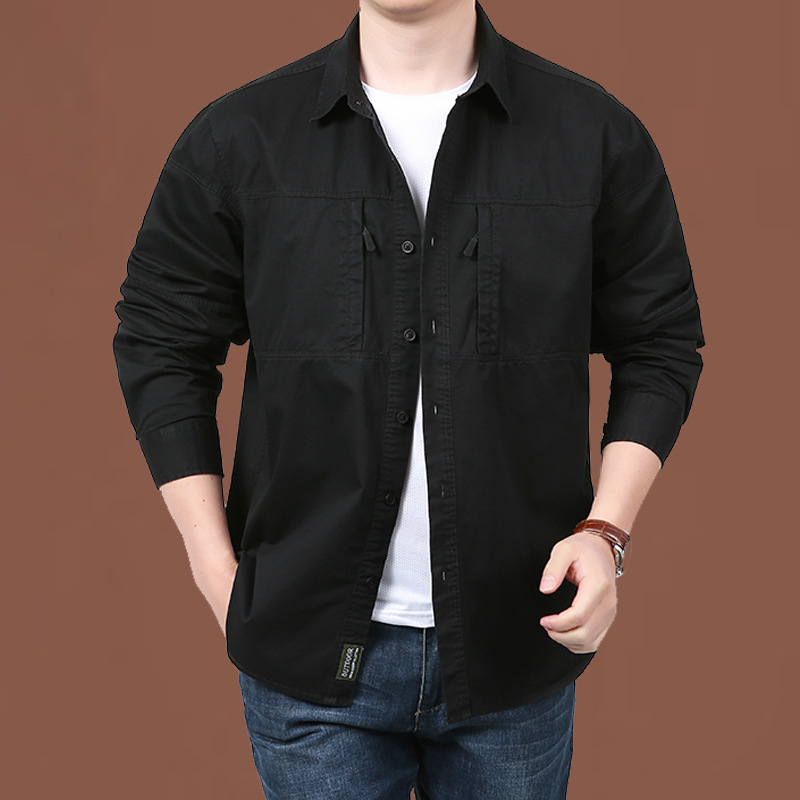 2023 nueva primavera y otoño camisa de trabajo suelta de hombre al aire libre algodón casual chaqueta de camisa de hombre