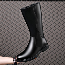 秋冬季加绒保暖高筒长靴男士长靴马丁靴蒙古骑士靴软皮高帮皮靴男