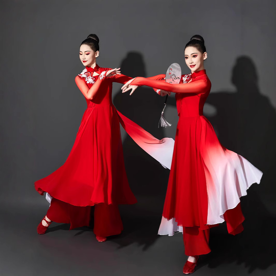 古典舞演出服女飘逸中国风开场舞大摆裙独舞伴舞现代舞蹈服装长裙