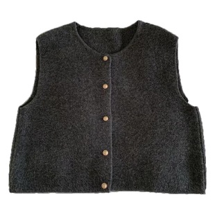 French style retro small gold buckle round neck knitted vest women's loose Korean style versatile gentle slimming spring and autumn stacked sweater