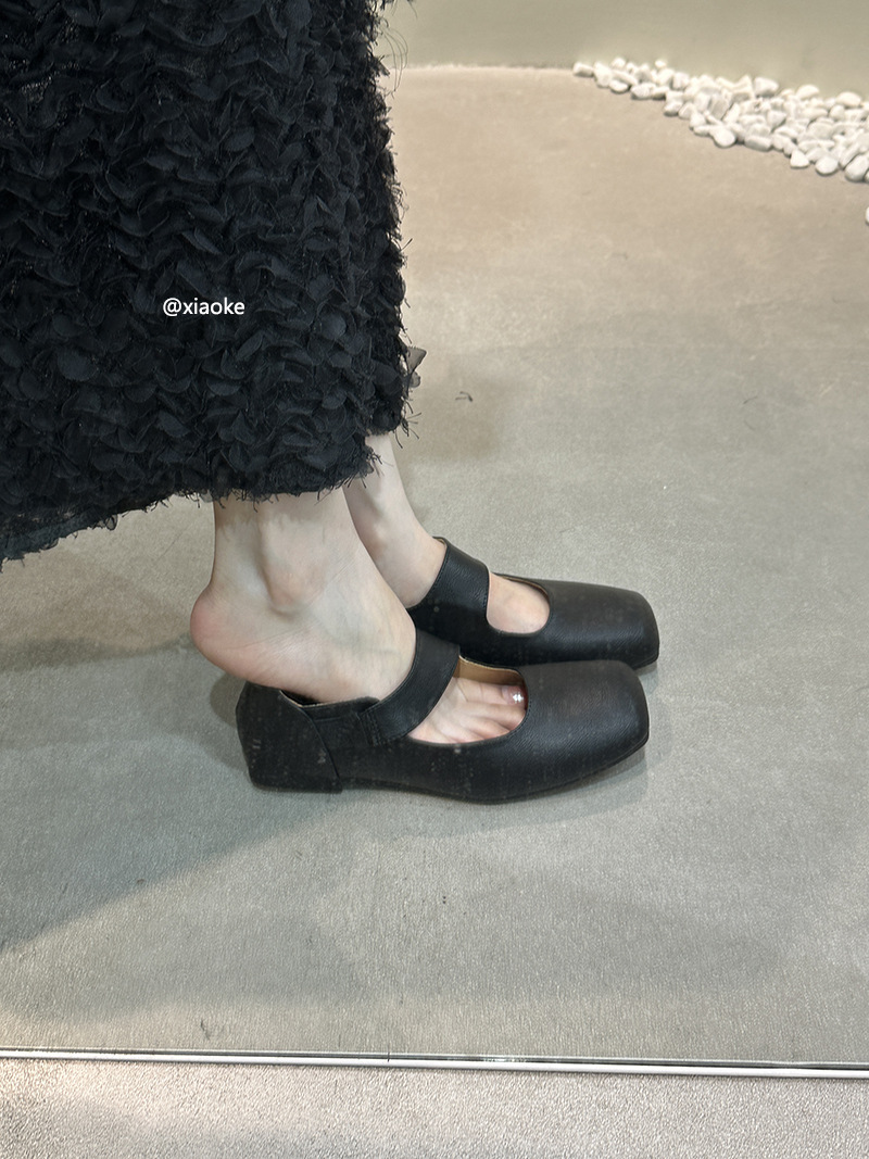 Zapatos individuales Mary Jane retro francés de cabeza cuadrada, suave de una palabra con temperamento plano, brisa nocturna, zapatos de cuero de primavera y otoño, zapatos de noche