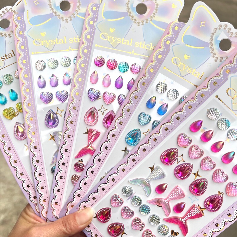 Children's Sticker Gemstone Crystal Acrylic Diamond Sticker Fish Tail Love Decoration Creative DIY Handmade Paste