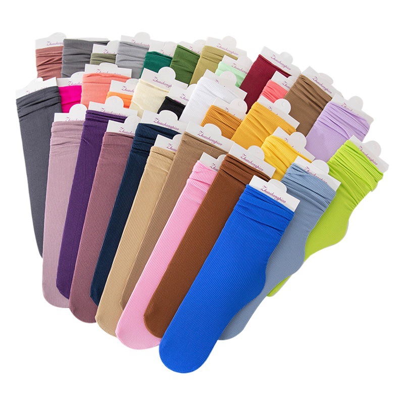 Calcetines de hielo finos de terciopelo de primavera, verano y otoño, medias a rayas para mujer, medias de hielo de tubo medio, calcetines de pila japoneses transpirables