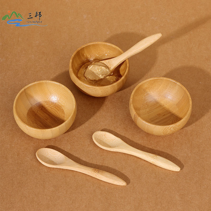 Bamboo Salad Bowl Amazon Best-Selling Tableware Set Mini Bowl Facial Mask Bowl Spoon Scraper Three-Piece Set Wholesale