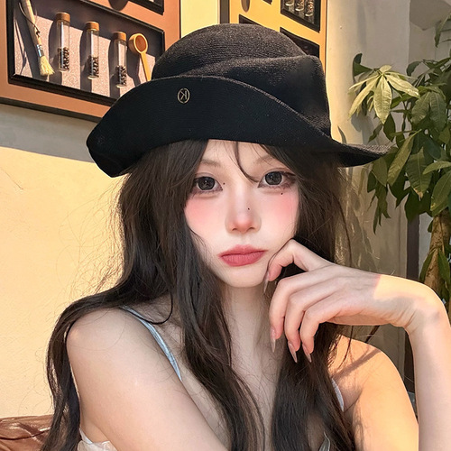 French Hepburn style elegant top hat, women's summer seaside vacation beach hat, gold style rolled-edge sunscreen sun hat