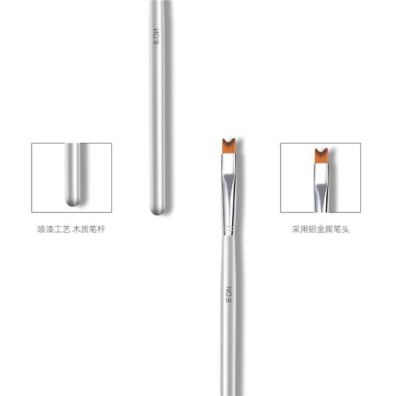 Cepillo de uñas al por mayor varilla de Plata francés pluma de uñas media luna cepillo sonrisa línea media luna francesa pluma #8