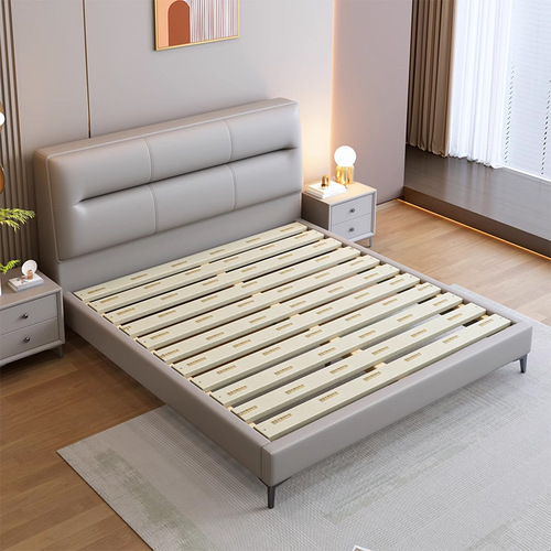 Modern simple leather art bed 1.8m master bedroom double bed 1.5m single bed soft leather bed for famous hotel rental room