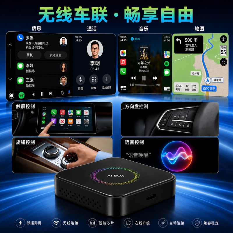 Hot-Selling Three-In-One Smart Connectivity Box Carplay Car-Mounted Wired-To-Wireless Android Autocarplay Box