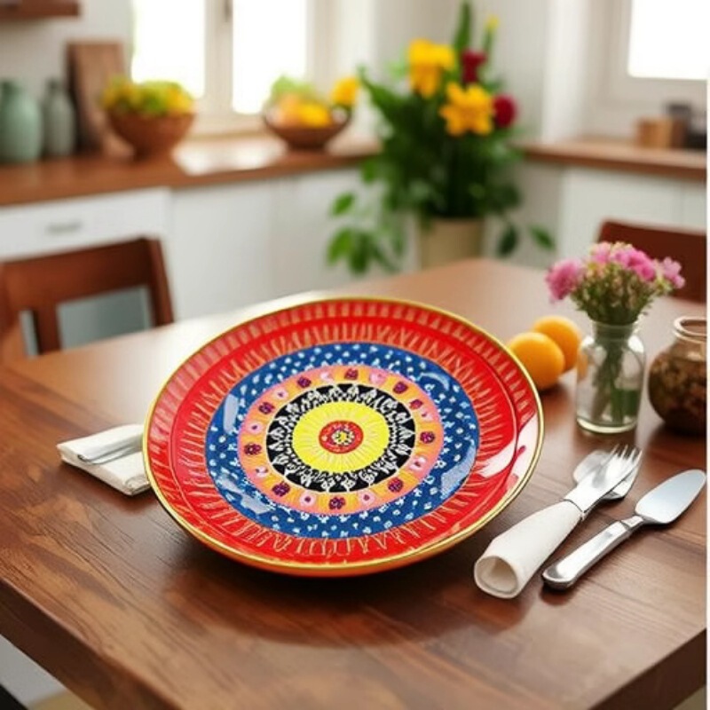 Amazon Export Pp Ethnic Style Plastic Plate Disposable Round Plate Household Dish Plate Pasta Salad Plate Fruit Plate