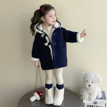 女童呢子加绒外套2025秋冬装新款洋气儿童宝宝中长款加厚拜年大衣