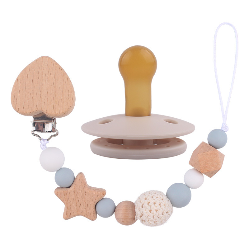 Nuevo bebé suministros de dibujos animados melocotón corazón chupete cadena chupete mordedura chupete cadena anti-gota conjunto de dos piezas