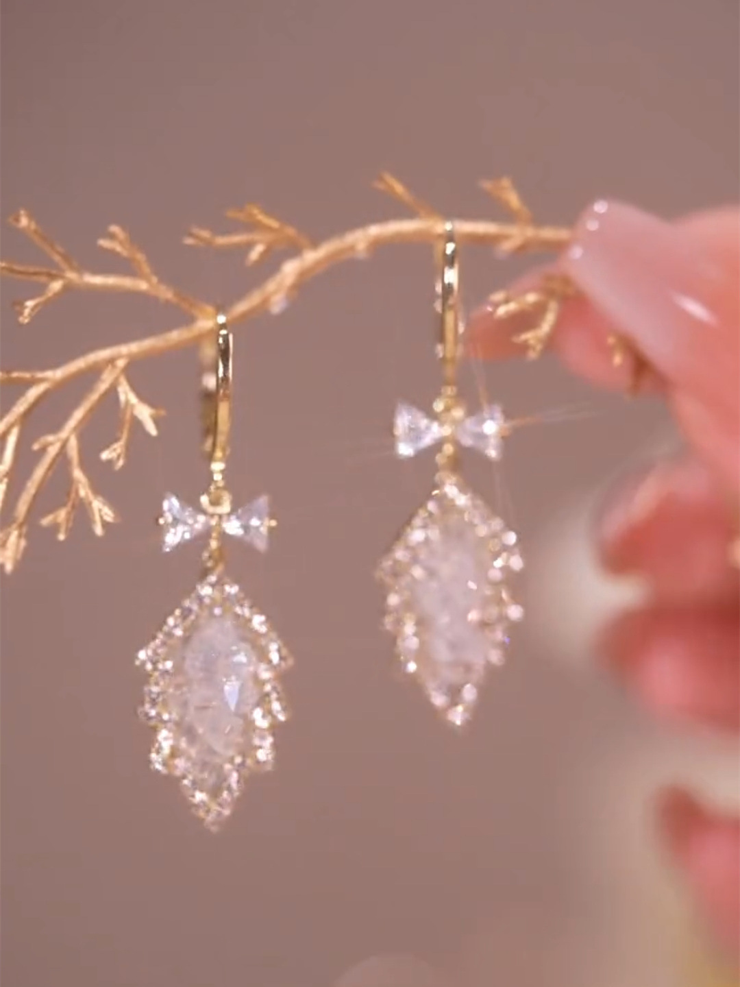 Fashion Geometric Bow Knot Copper Inlay Artificial Gemstones Drop Earrings 1 Pair